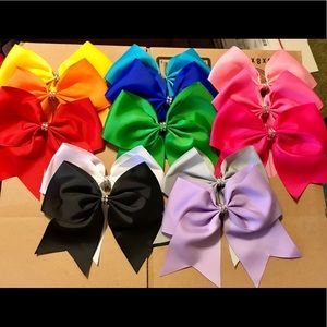 Set of 13 cheer bows with rhinestone center ribbon